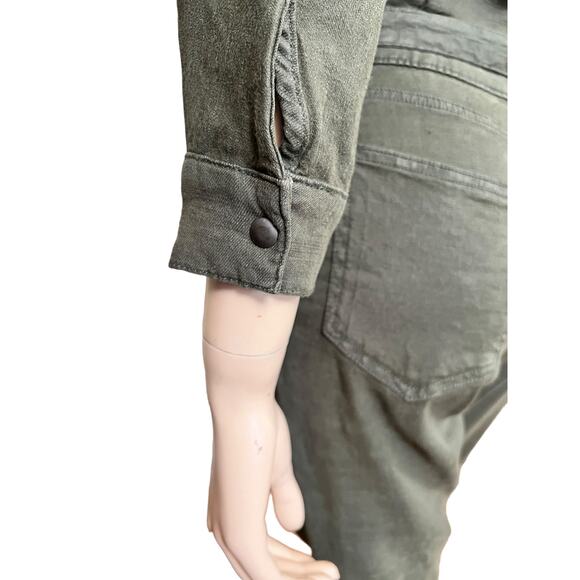 The Kooples Studded Kaki Linen Belted Jumpsuit Size 1 French Brand True To Size - Picture 10 of 15